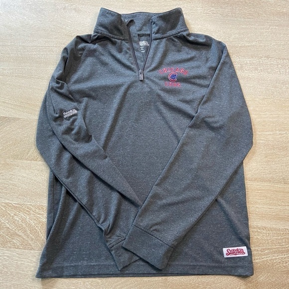 Stitches Chicago Cubs Baseball Gray Quarter Zip Lightweight Pullover Jacket Logo - Picture 1 of 7